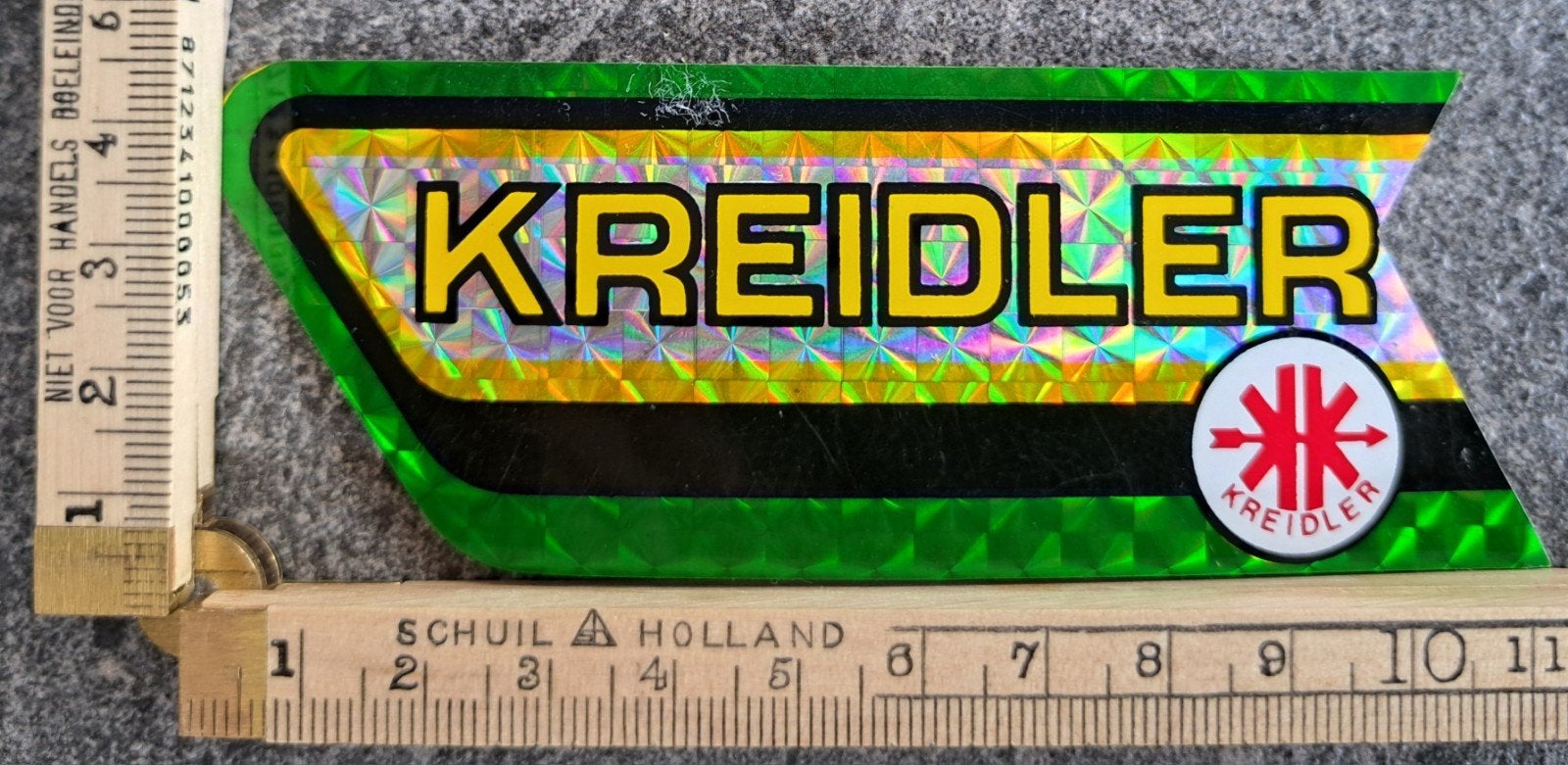 Vintage groen-gele tankstickers voor  Kreidler bromfiets, Ophalen of Verzenden, Zo goed als nieuw
