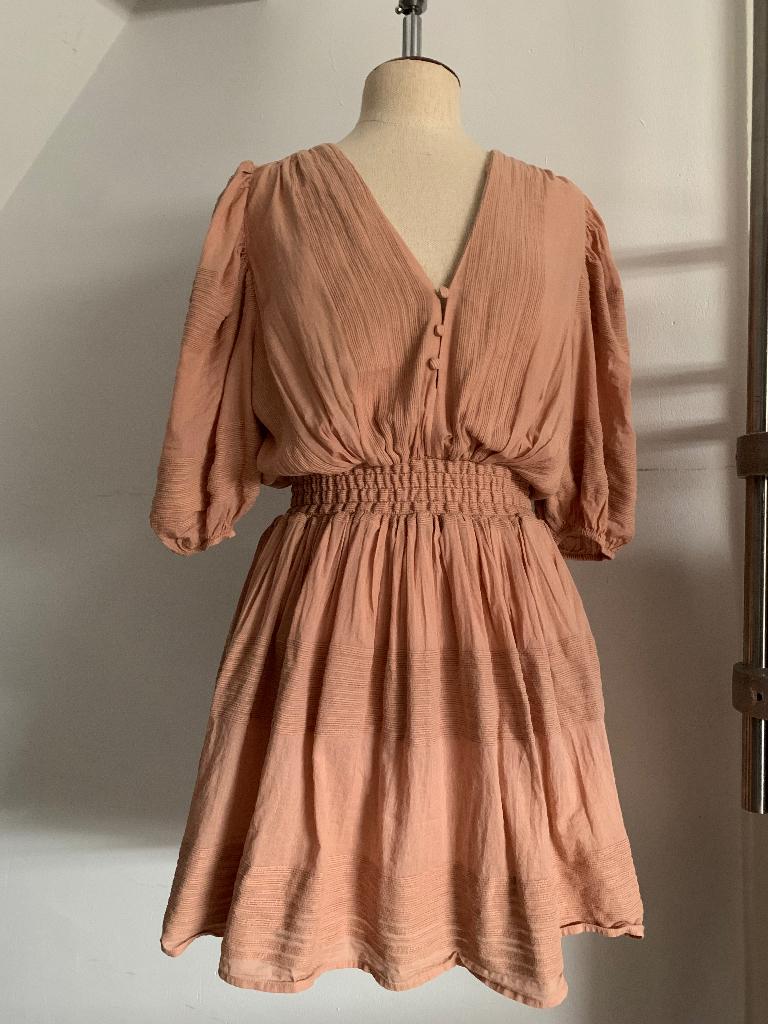 Josh V jurk korte mouw beige lt. roze S/36, Verzenden, Beige, Zo goed als nieuw, Knielengte