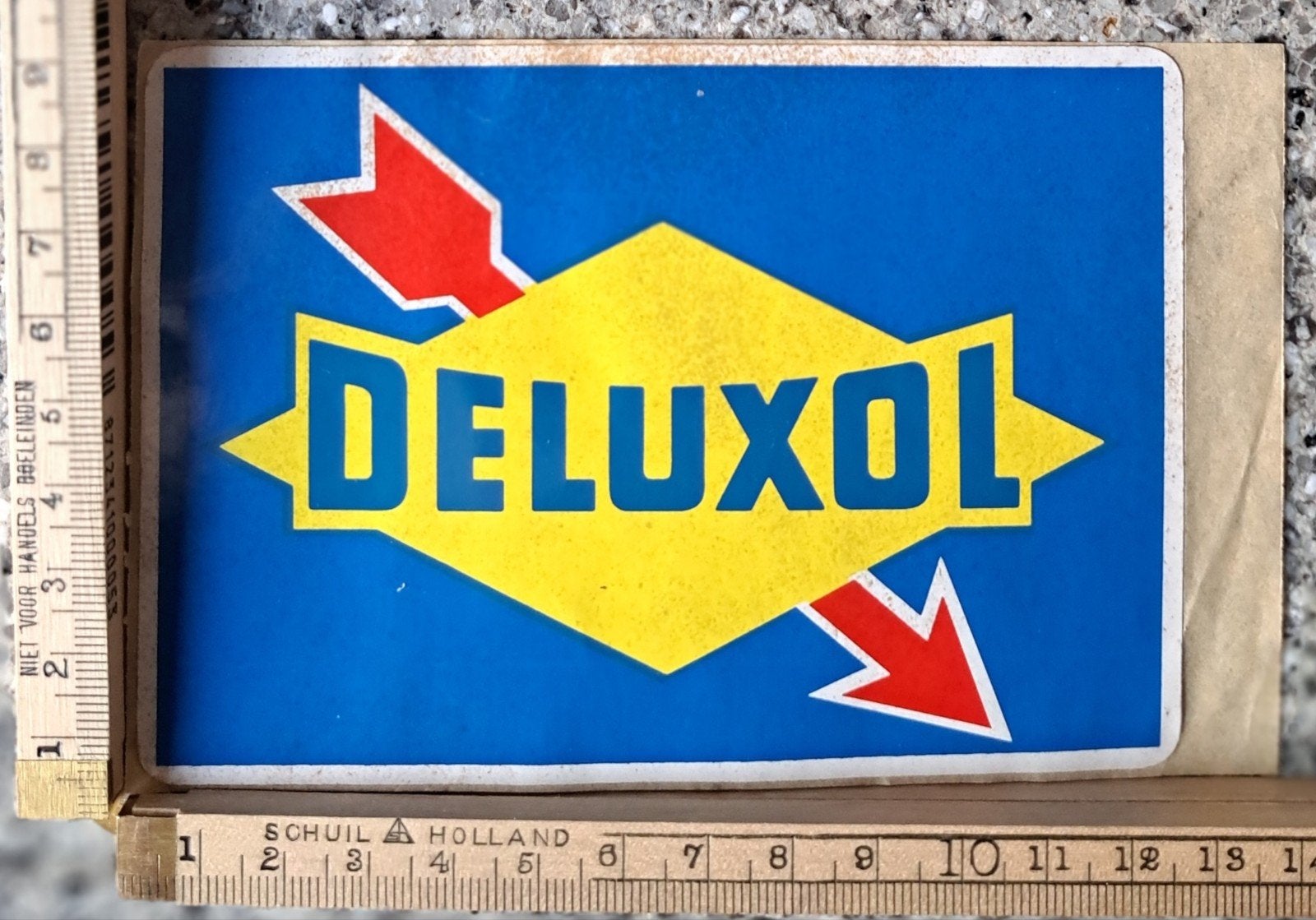 Vintage sticker Deluxol oliemaatschappij oliemerk, Verzamelen, Ophalen of Verzenden, Zo goed als nieuw, Auto of Motor