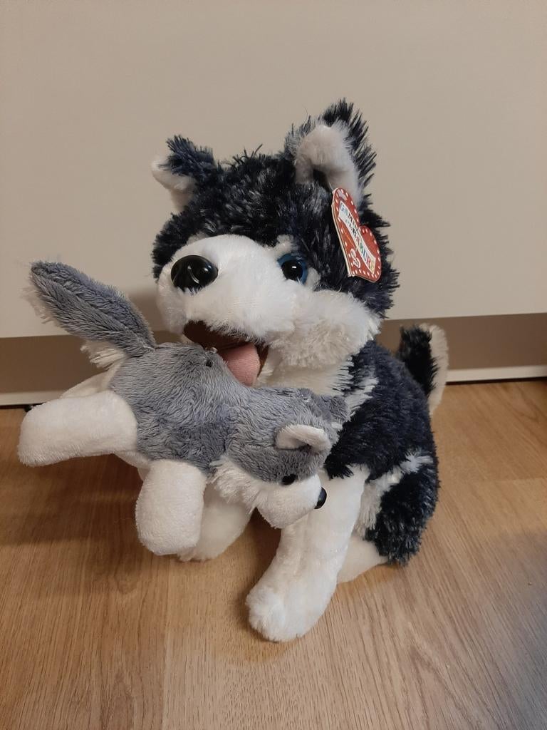 Husky hond knuffel met puppy 36 cm, Ophalen of Verzenden, Hond