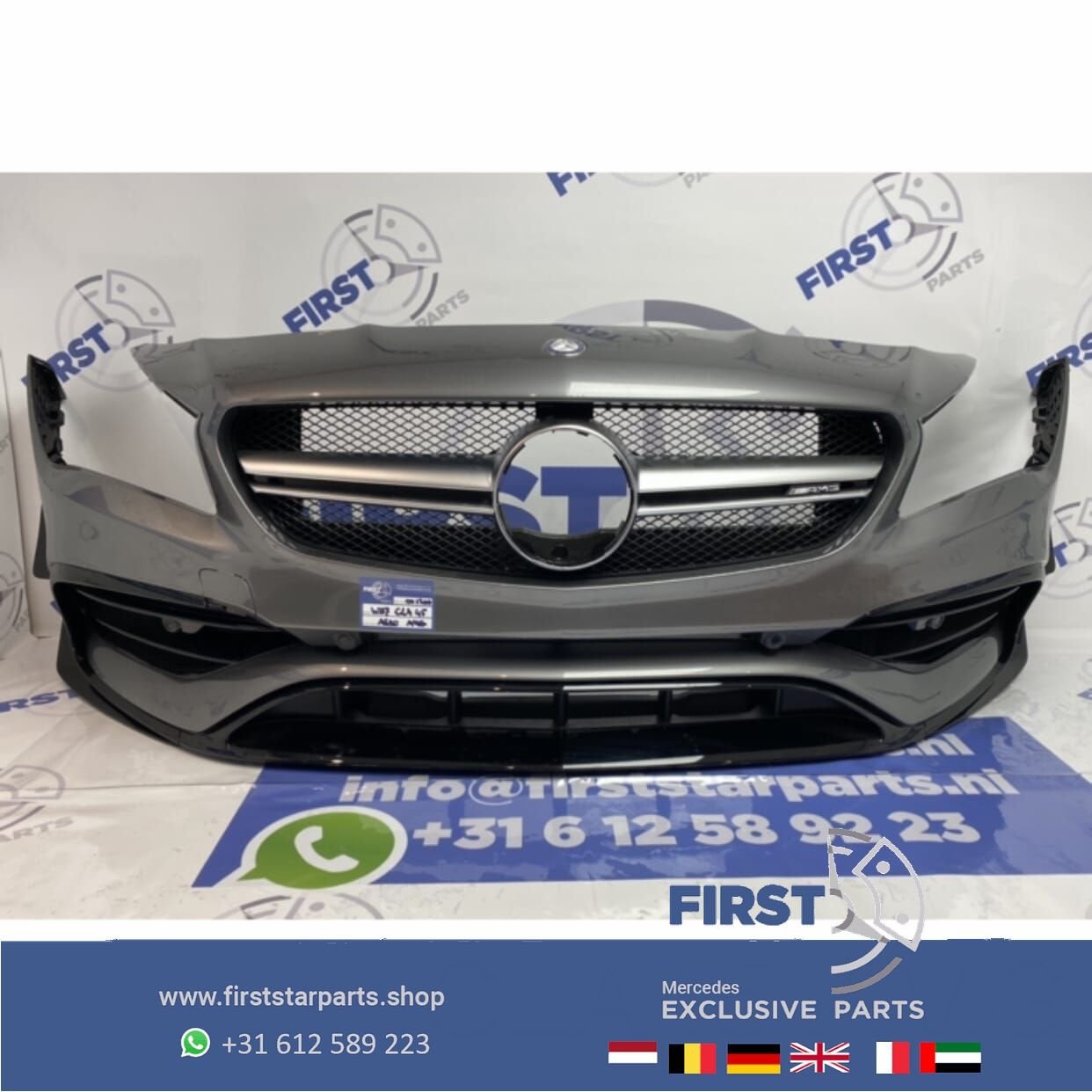W117 C117 X117 CLA45 FACELIFT AMG VOORBUMPER GRIJS COMPLEET, Auto-onderdelen, Gebruikt, -, Voor, Ophalen of Verzenden