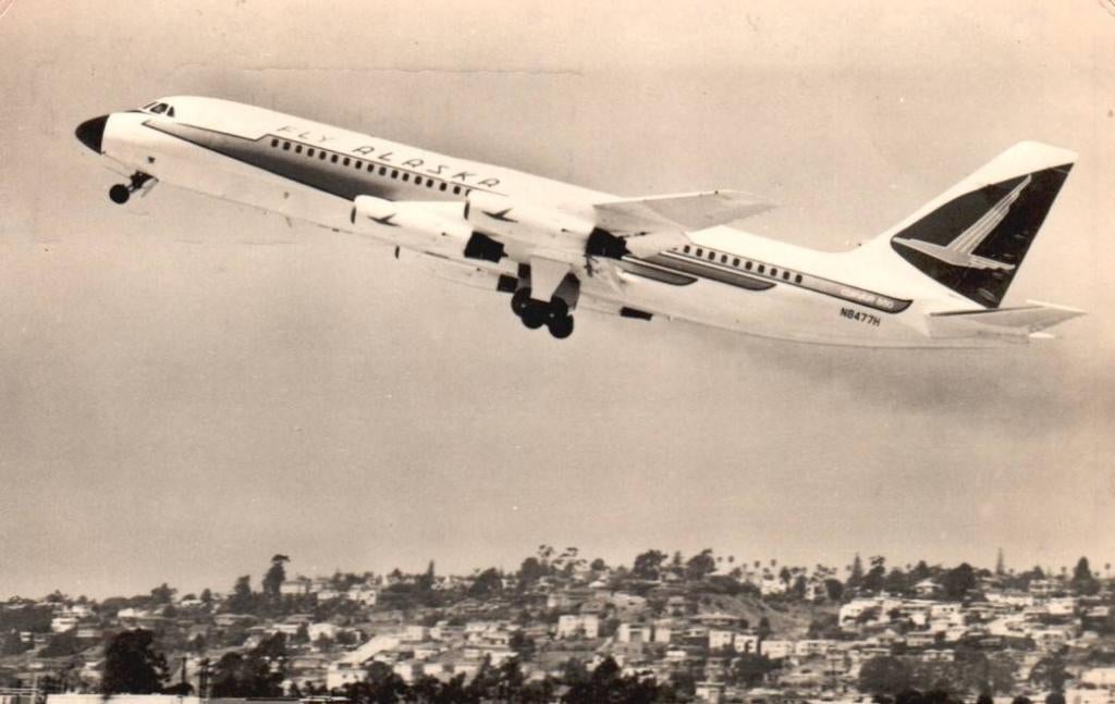 Convair 880 straalverkeersvliegtuig van Alaska Airlines., Verzamelen, Verzenden, Zo goed als nieuw, Kaart, Foto of Prent