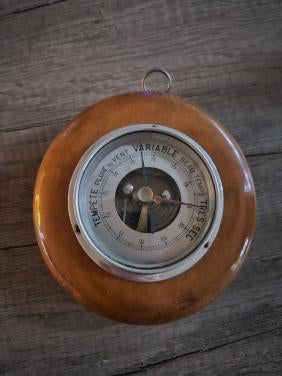 Prachtig antiek rond barometer notenhout en geslepen glas, Ophalen of Verzenden, Zo goed als nieuw, Barometer