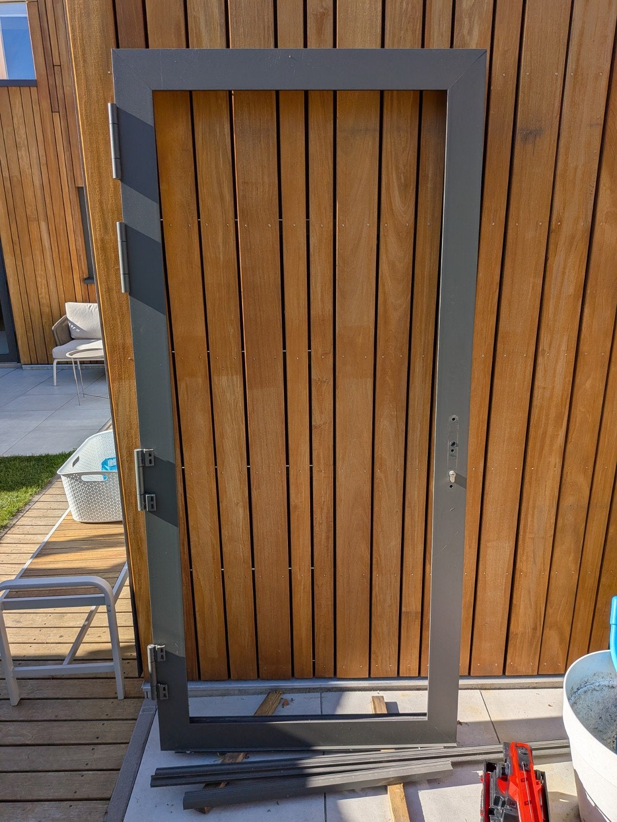 Twee openslaande aluminium deuren, grijsgroen, 985x2115mm, Ophalen, 120 cm of meer, Nieuw, Buitendeur