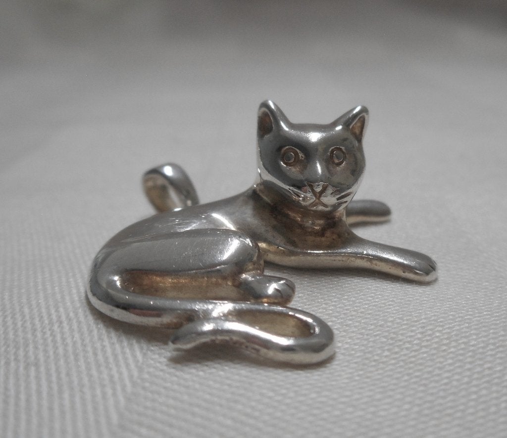 Prachtige zilveren hanger poes nr.1324, Verzenden, Zo goed als nieuw, Zilver, Dier