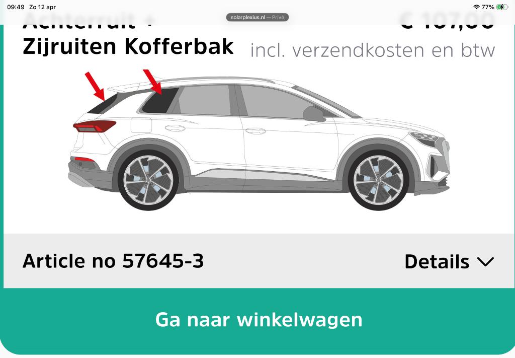 Solarplexius / zonwering klep&zijruit Audi Q4 E-TRON, Ophalen, Gebruikt, Audi