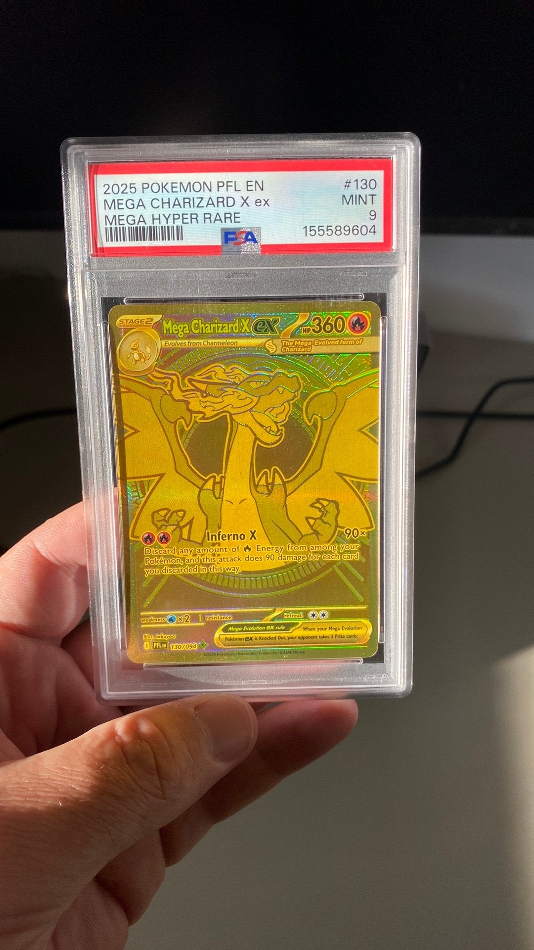 Mega Charizard X EX 130/094 PFL Hyper Rare PSA 9, Ophalen of Verzenden, Zo goed als nieuw, Losse kaart, Foil