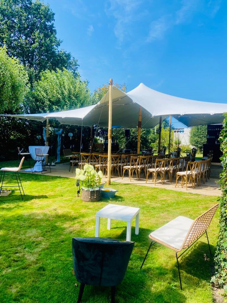 Te koop: zo goed als nieuwe Stretchtent 10 x 10,5 m WIT, Partytent, Zo goed als nieuw, Opvouwbaar, Verzenden
