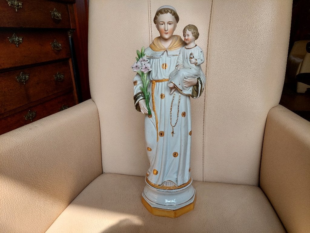 Antonius van Padua / Biscuit / Porcelein / 40 centimeter, Ophalen of Verzenden, 20 - 50 cm, Overige materialen, Beeld