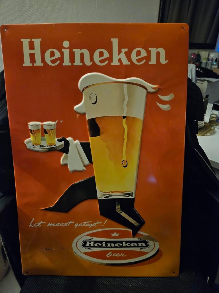 Heineken reclamebord 60x40 cm - 'Het meest getapt!', Ophalen, Gebruikt, Reclamebord