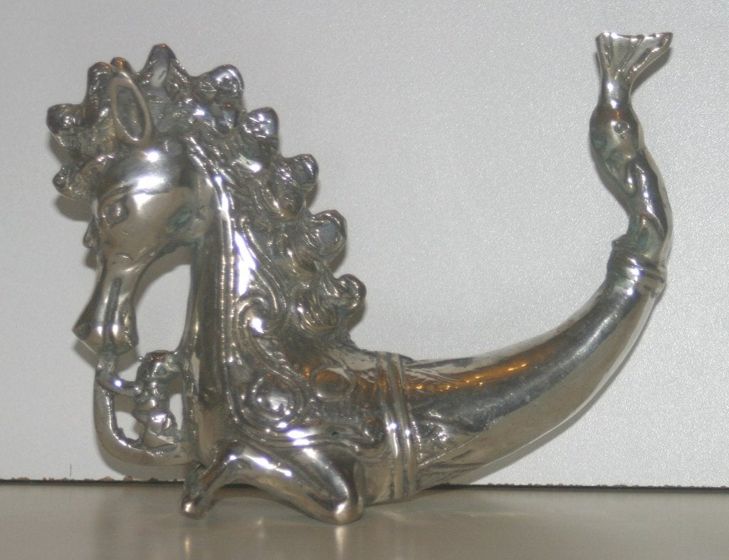 Oud Indonesisch beeld verzilverd zeepaard 22 cm, Ophalen of Verzenden, Azië, Composieten, Beeld