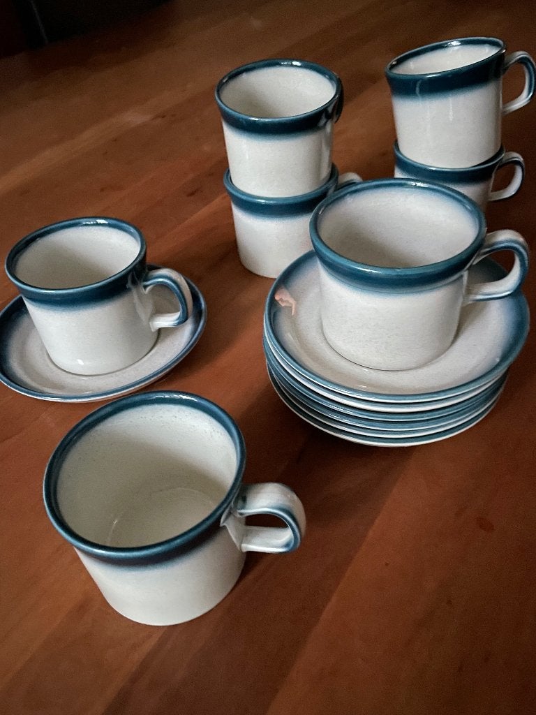 Wedgwood Koffiekoppen met schotels Blue Pacific, Keramiek, Vintage, Ophalen of Verzenden, Zo goed als nieuw