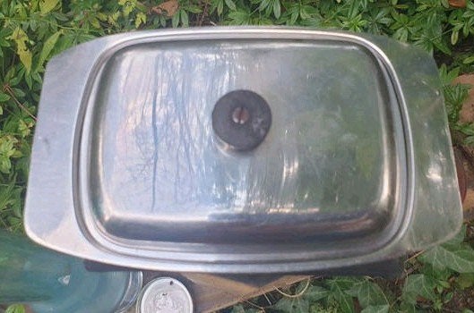 Vintage RVS serveerschaal met deksel, Ophalen of Verzenden, Gebruikt, Rvs of Chroom