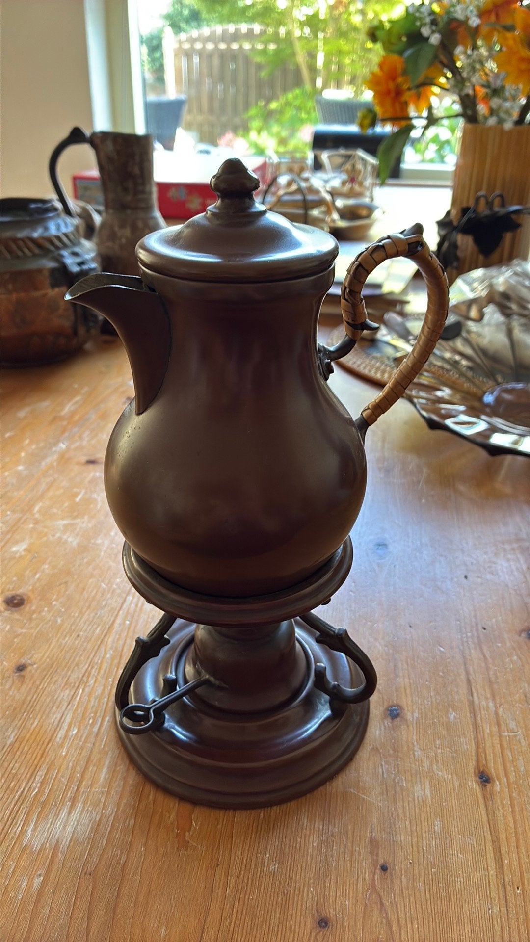 Koperen koffiepot op rechaud, Ophalen of Verzenden