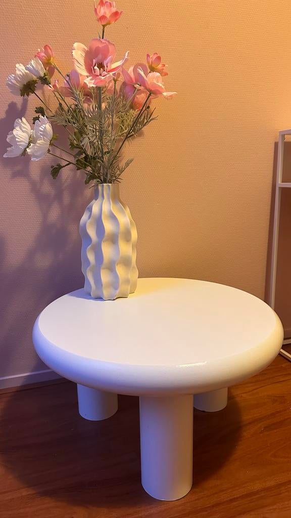 Moderne ronde salontafel / bijzettafel - Wit, Ophalen, Gebruikt, Hout