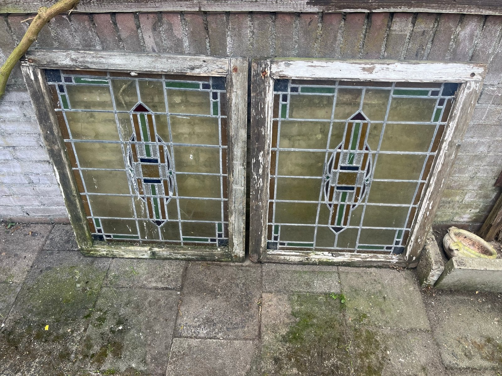 2x Antiek Glas in Lood Ramen - Decoratief & Uniek, Ophalen, Gevelraam of Ruit, Gebruikt, Minder dan 80 cm