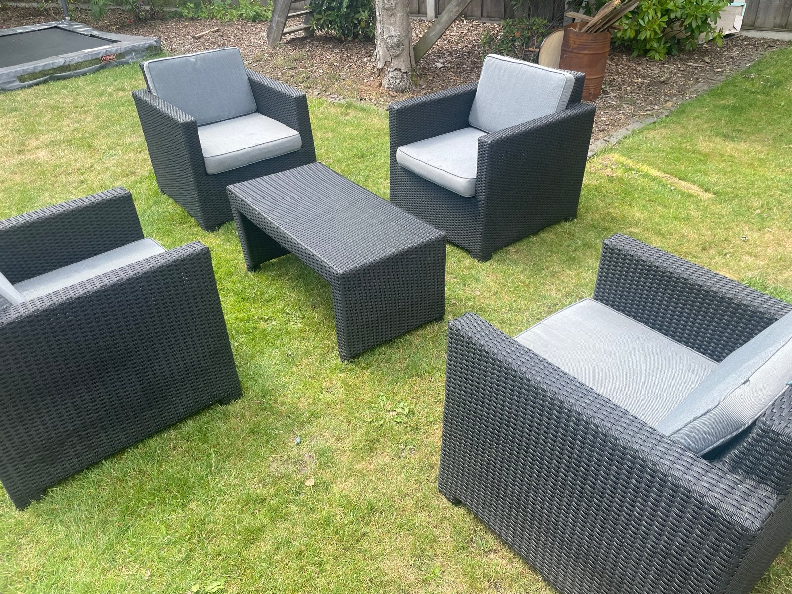 Terras set / Lounge set met kussens, Tuin en Terras, Tuinsets en Loungesets, Gebruikt, Loungeset, Wicker, 4 zitplaatsen, Stoel
