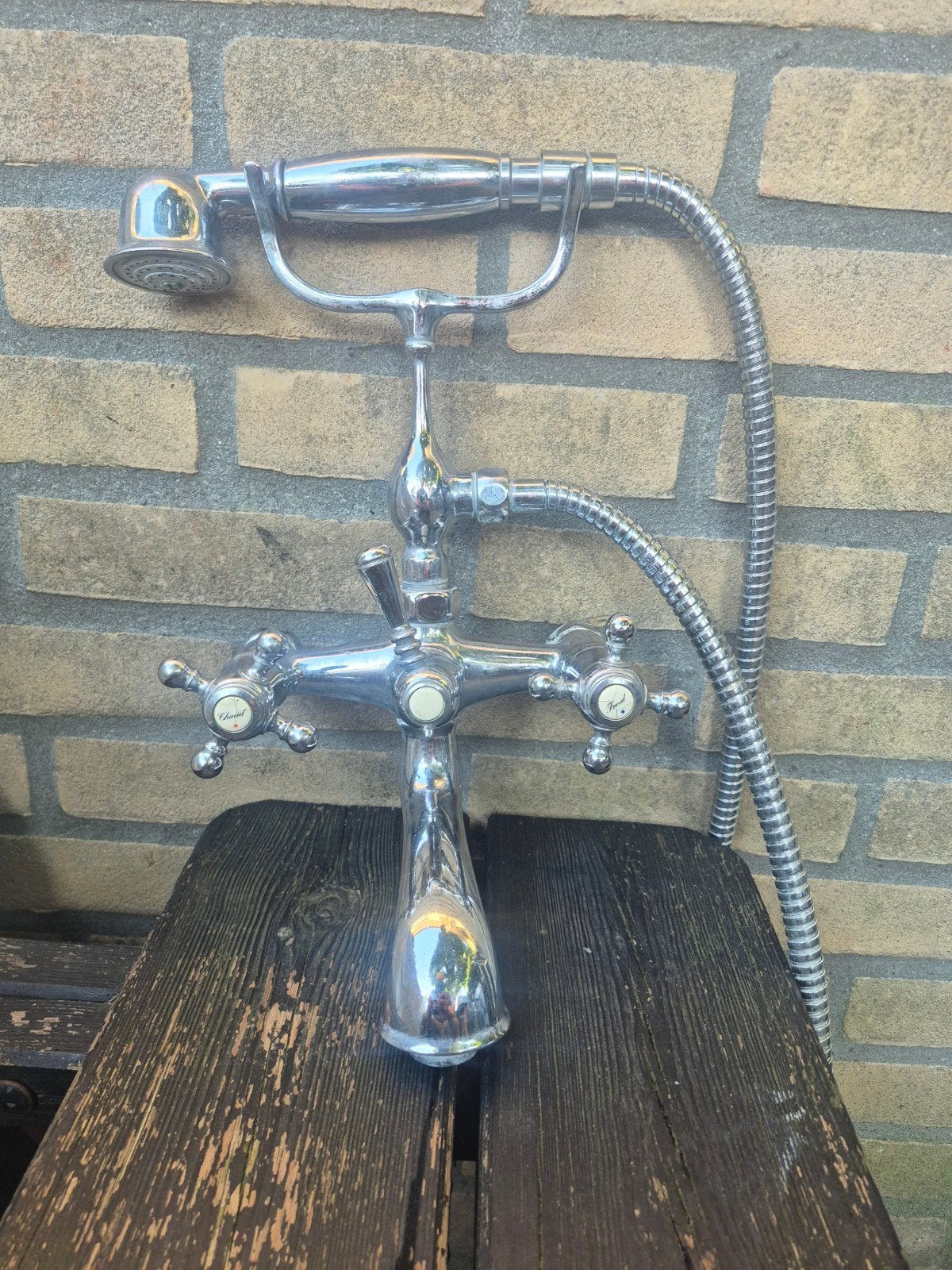 Vintage Badkraan met hand/douchekop - Klassiek Design, Ophalen, Gebruikt, Chroom, Kraan