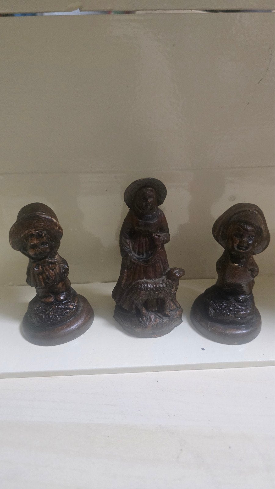 Set van 3 Vintage Houten Beeldjes: Herder, Jongen, Meisje, Antiek en Kunst, Ophalen of Verzenden
