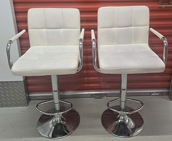 Set van 2 Luxe Witte Kunstleer Verstelbare Barkrukken, Huis en Inrichting, Ophalen, Draaibaar, 60 tot 90 cm, Zo goed als nieuw