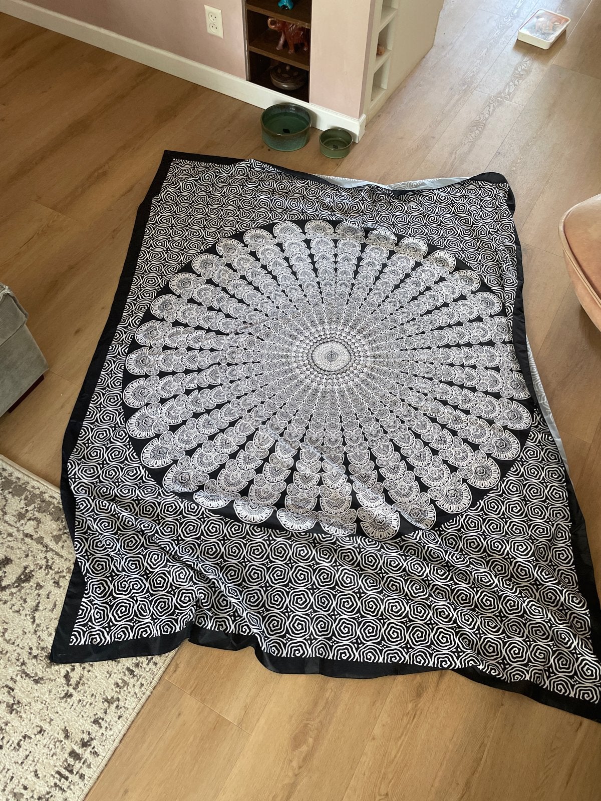 Ulticool Wandkleed Mandala Psychedelisch Zwart Wit, Oosters, Zwart, Nieuw, Ophalen of Verzenden