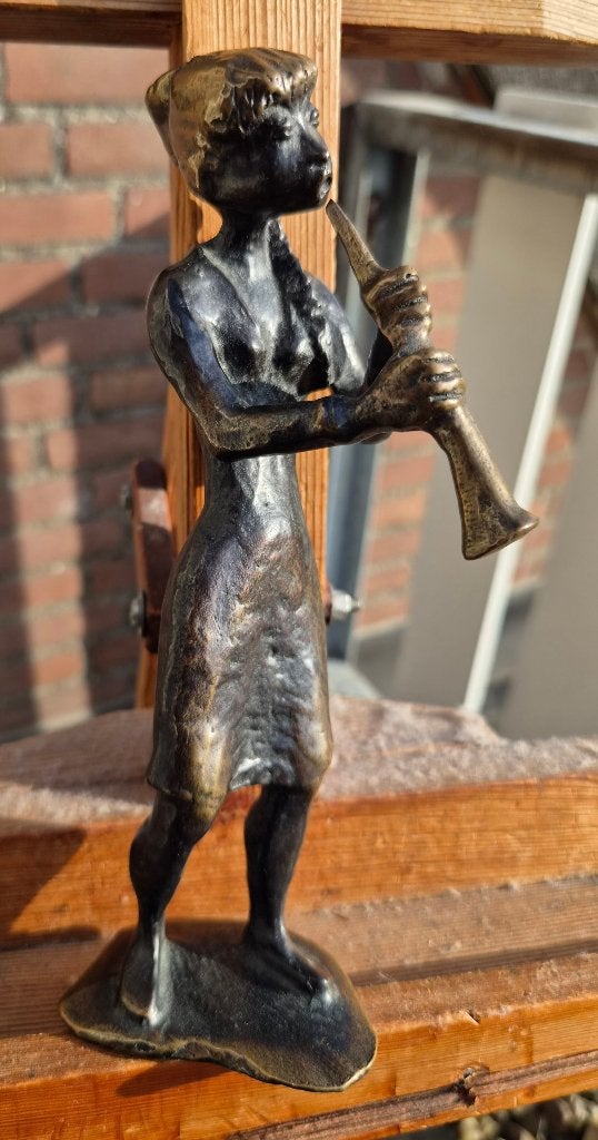 Gerard Hack Rutten (1893-1975) Meisje met fluit ~1950 brons, Antiek en Kunst, Ophalen of Verzenden, Brons, 20 - 50 cm, Beeld