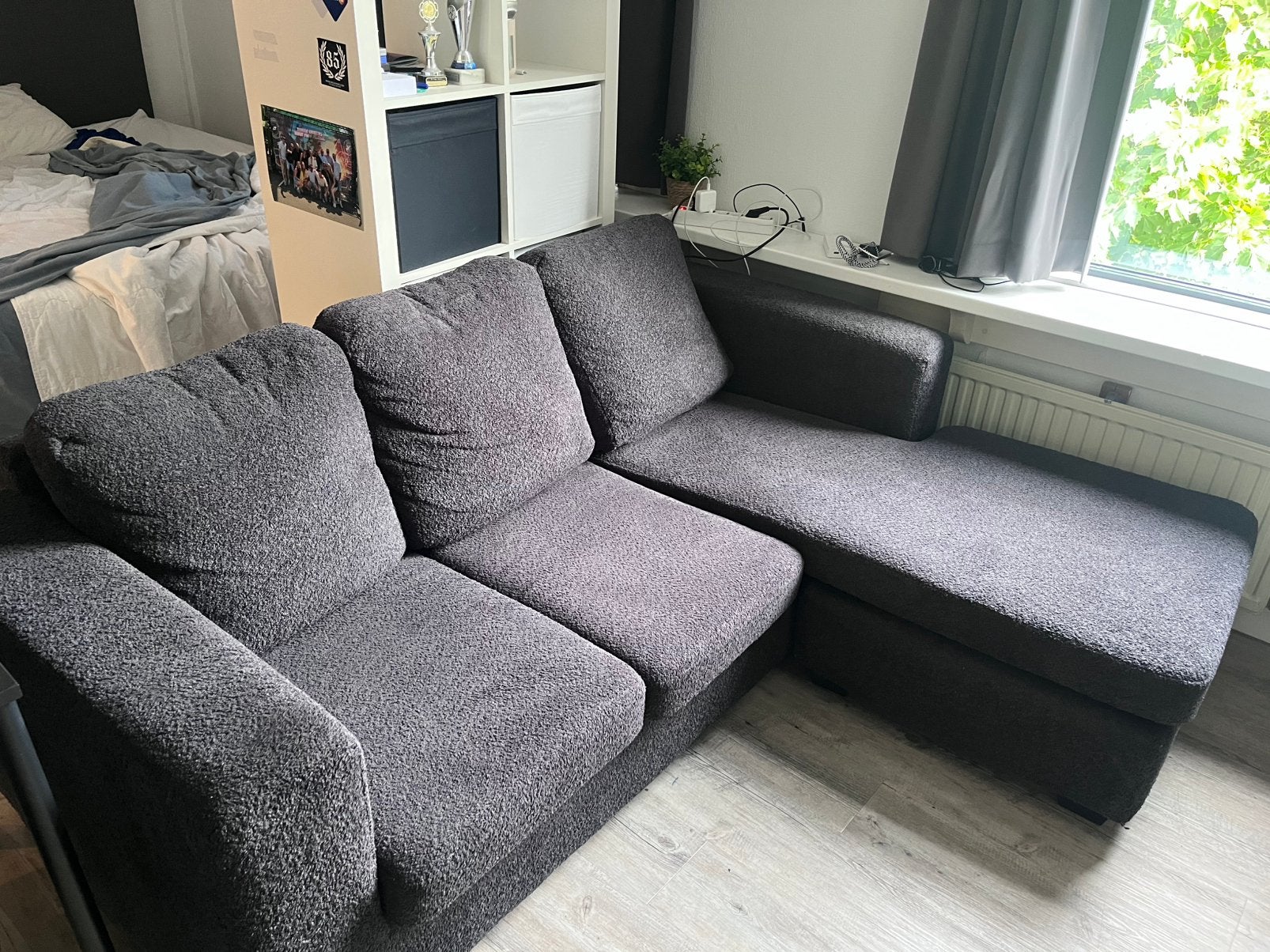 Hoekbank Seats and sofas Stuart teddy stof zwart, Ophalen, 150 tot 200 cm, Hoekbank, Driepersoons