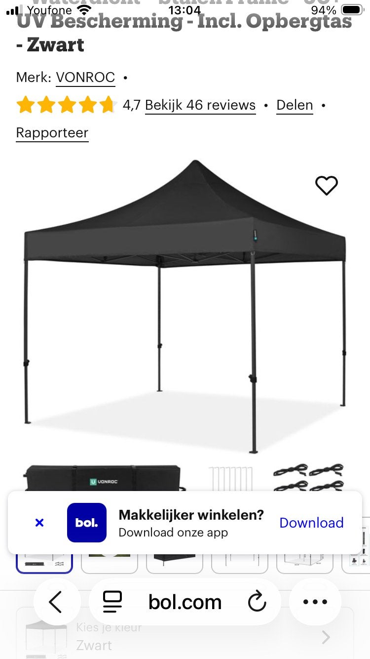 Dakzeil groen met witte bies, puntdak, pop-up partytent 3x3, Gebruikt, Opvouwbaar, Partytent, Minder dan 4 meter