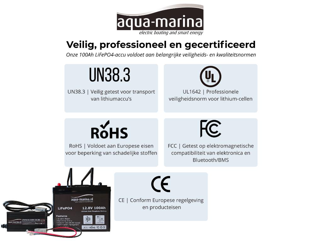 Lithium LiFePO4 Accu 12 Volt 100Ah Bluetooth | Lichtgewicht, Info@aqua-marina.nl, Aqua-Marina.NL, Nieuw, Hoornseweg 17-03, 1775 RB Middenmeer