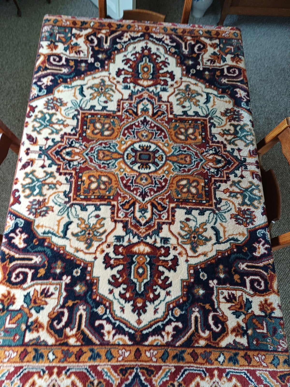 Smyrna tafelkleed met franjes - Zo goed als nieuw, 100 tot 150 cm, Ophalen of Verzenden, Zo goed als nieuw, Geel