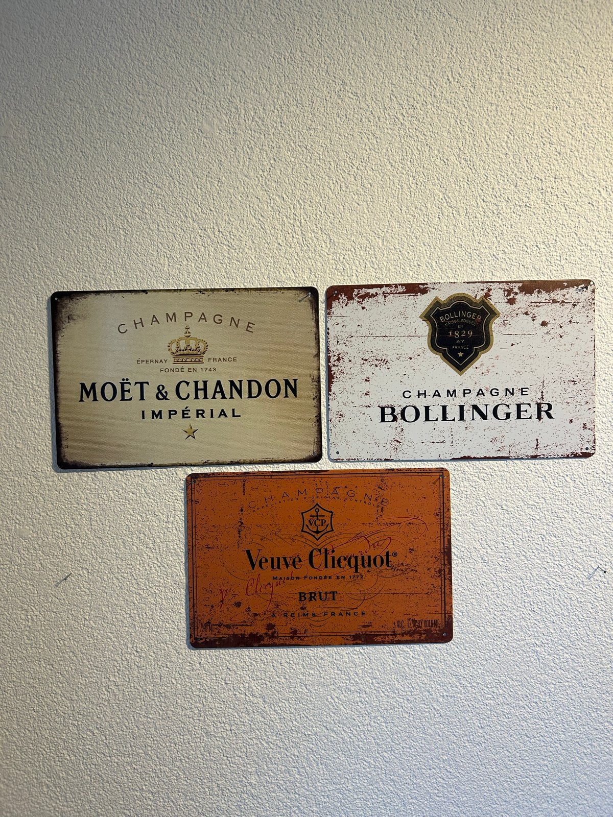 Metalen borden Champagne Moët & Chandon Bollinger Veuve Clic, Vintage, Gebruikt, Meerkleurig, Ophalen of Verzenden