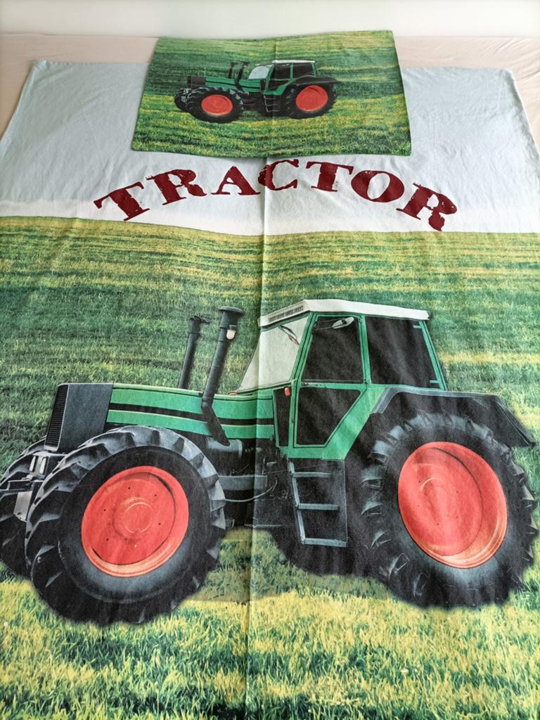 Dekbedovertrek en kussensloop Tractor 190x130,, Ophalen of Verzenden, Eenpersoons, Dekbedovertrek