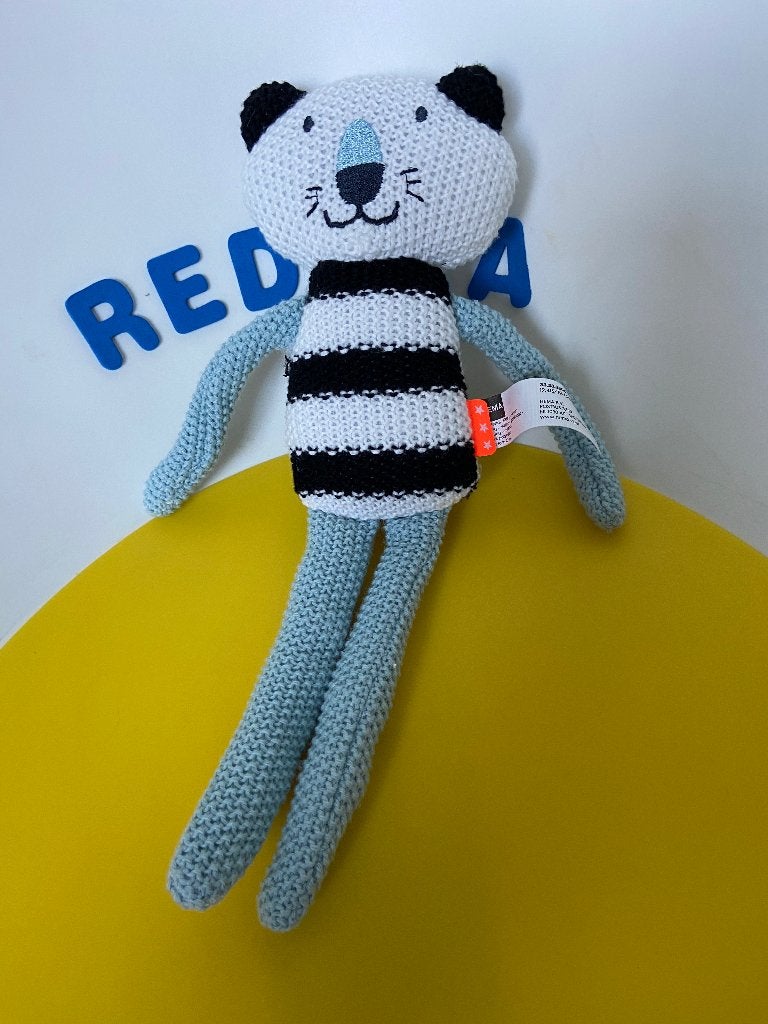 K2653 hema beer poes wit-zwart blauw gehaakt 3x, Ophalen of Verzenden, Zo goed als nieuw, Beer