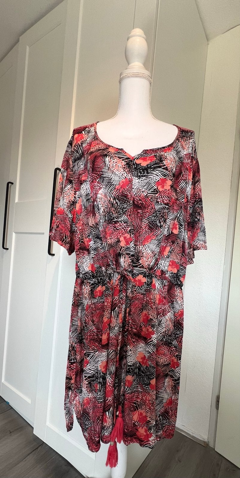 Ulla Popken jurk met tropische print, maat 50/52, Maat 46/48 (XL) of groter, Ophalen of Verzenden, Zo goed als nieuw, Knielengte