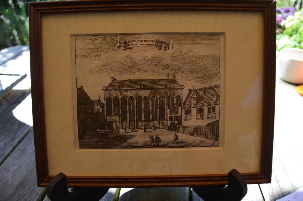 Ets Kerk de Mennonisten die men de Vlamingen noemt Amsterdam, Ingelijst, 1800 - 1899, Ets, Stadsgezicht