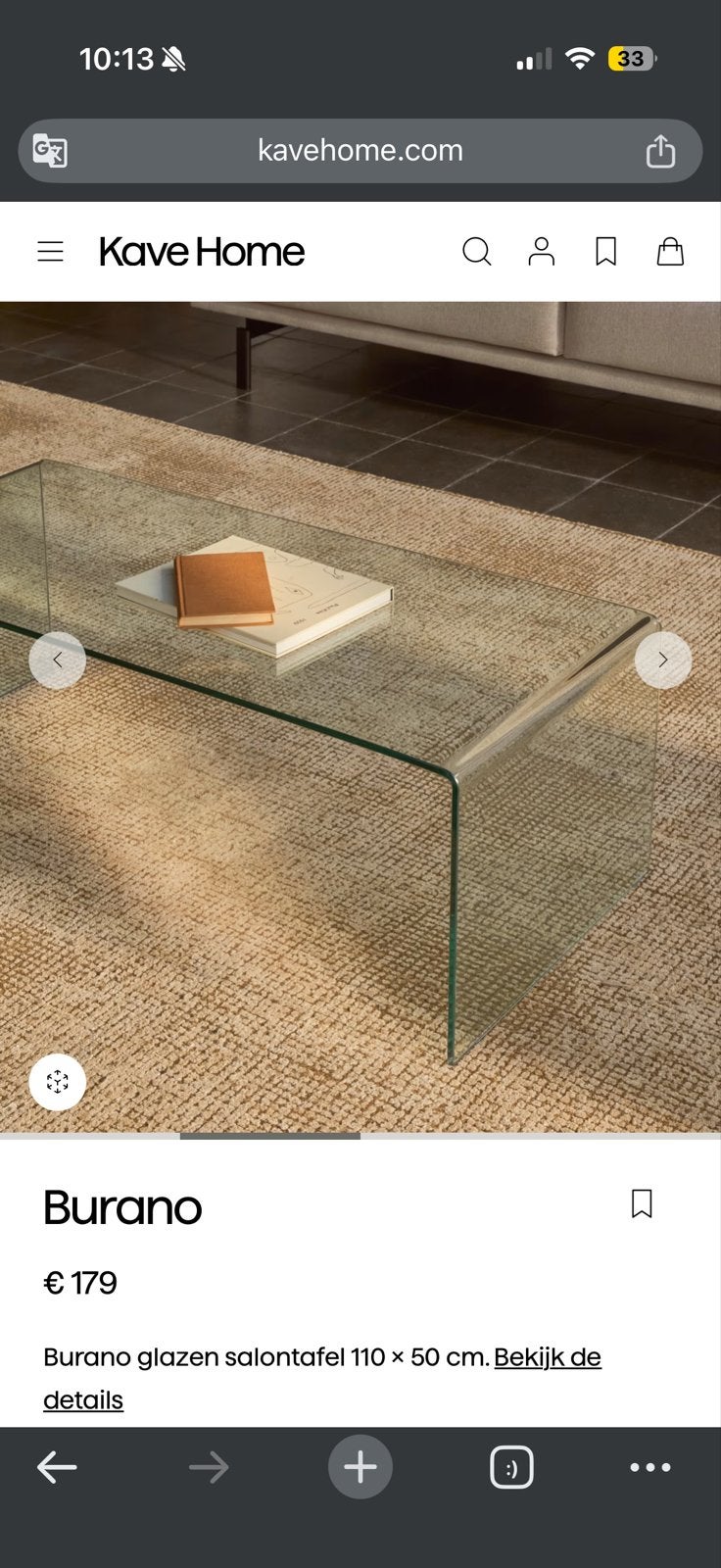 KAVE Home Burano salontafel - Nieuw in verpakking, Huis en Inrichting, Tafels | Salontafels, Ophalen, 50 tot 100 cm, 100 tot 150 cm