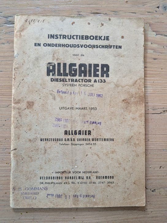 Instructieboekje Allgaier Porsche A133 tractor, Ophalen of Verzenden