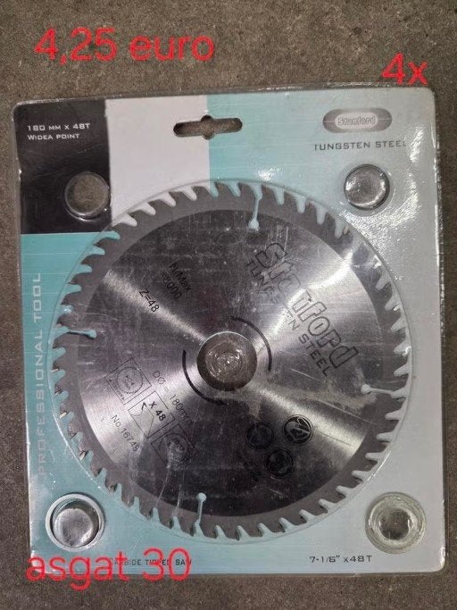 Zaagbladen widia 180 mm met 48 tanden totaal 4 stuks., Nieuw, Ophalen of Verzenden, 30 tot 70 mm, Lintzaag
