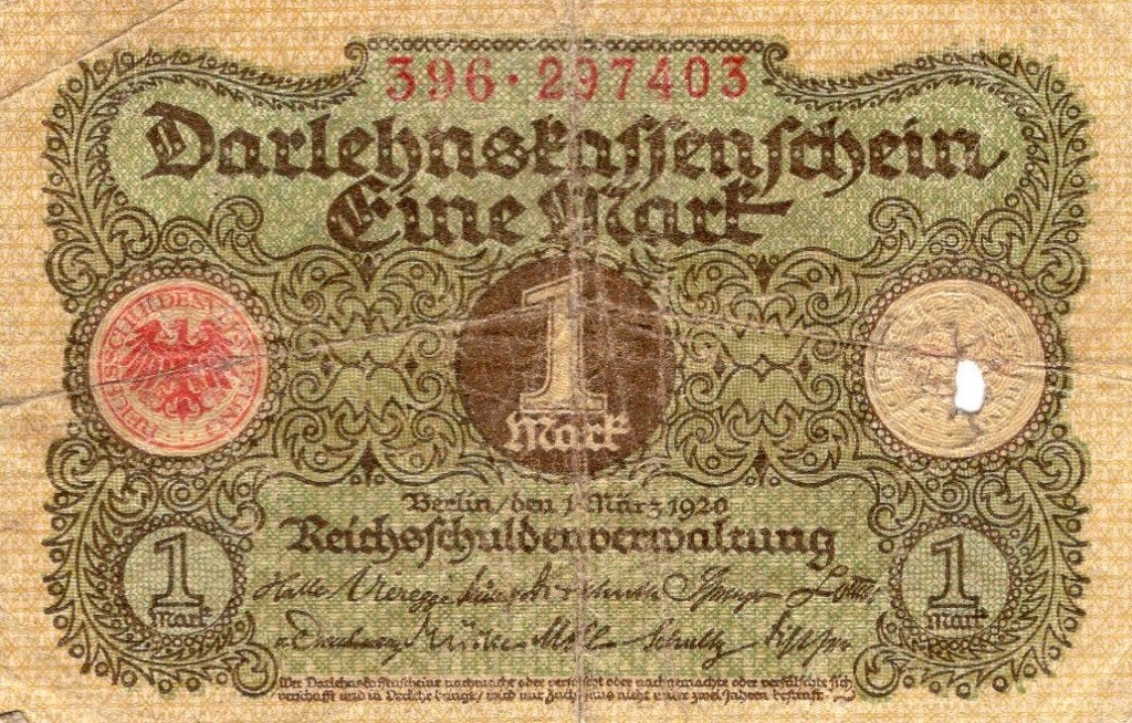 Bankbiljet: Duitsland, 1 Mark, Darlehnkassenschein, 1920, Verzenden, Duitsland, Los biljet