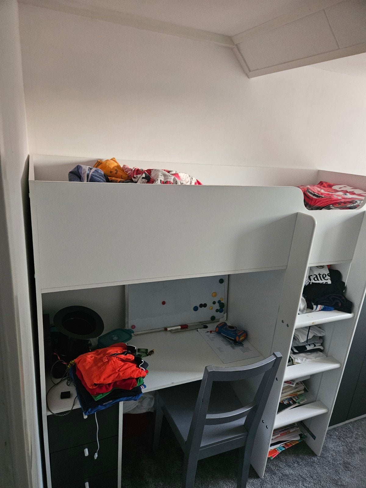 Hoogslaper met bureau, kast en vaste trap, Ophalen, 85 tot 100 cm, Gebruikt, Hoogslaper of Stapelbed
