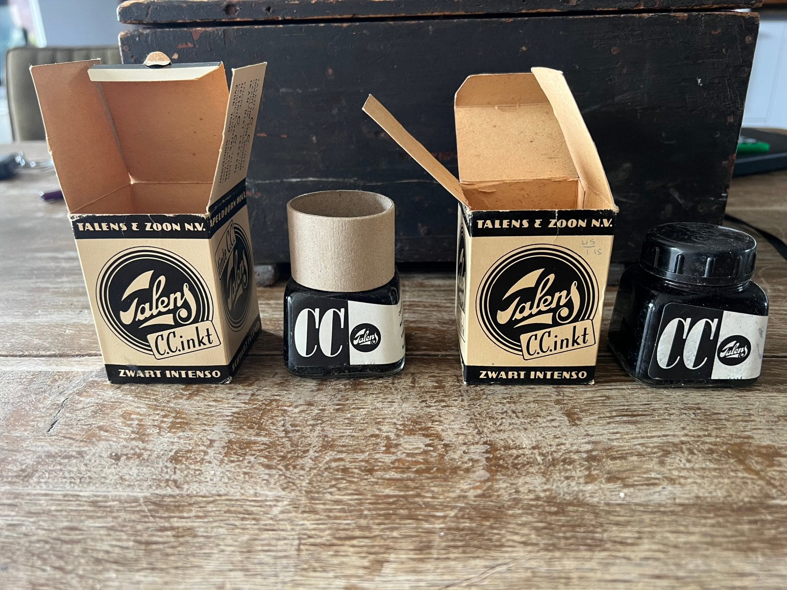 2x OUD DOOSJE INCL INKTPOT TALENS, Antiek en Kunst, Ophalen of Verzenden