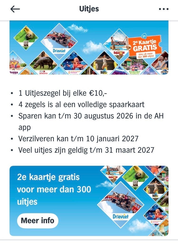 AH zegels UITJES, Eén persoon, Kortingsbon, VVV-bon