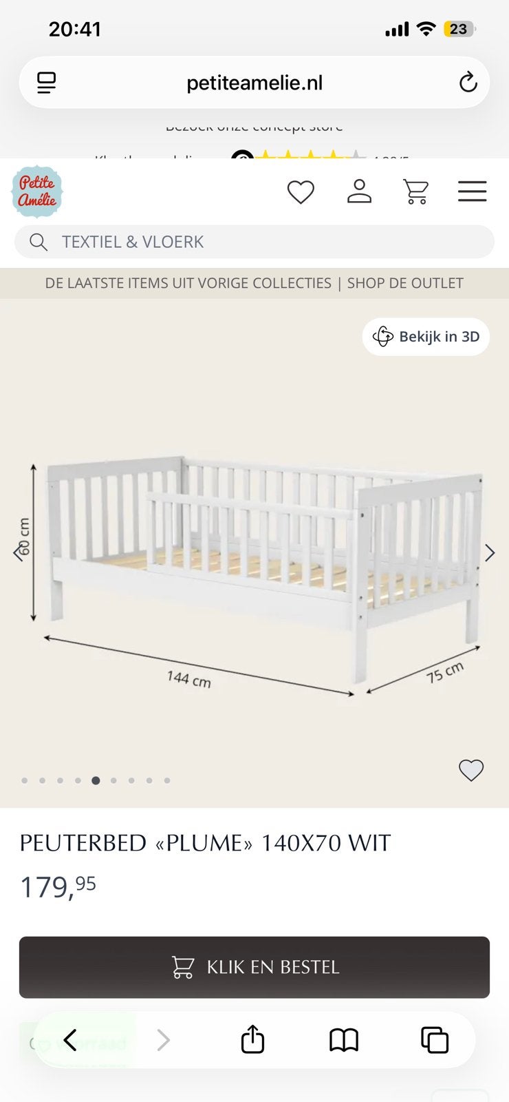 Wit houten ledikantje voor baby of peuter, Kinderen en Baby's, Ophalen, Zo goed als nieuw, Ledikant