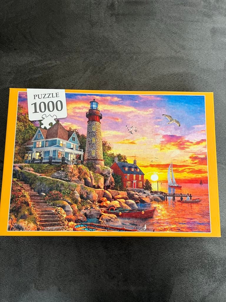 Legpuzzel 1000 stukjes: Vuurtoren bij zonsondergang, Ophalen of Verzenden, 500 t/m 1500 stukjes, Zo goed als nieuw, Legpuzzel