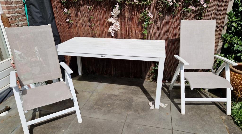 kees smit witte tuintafel (160x90) 4 verstelbare stoelen, Tuin en Terras, Tuintafels, Zo goed als nieuw, Rechthoekig, Aluminium