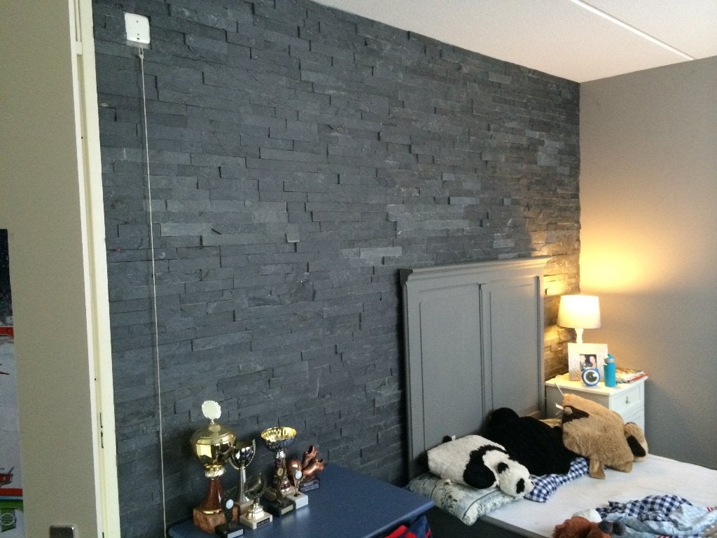 muurbekleding slate black steenstrips 15x55x1.5/2 cm z -vorm, Tuin en Terras, Ophalen of Verzenden, Nieuw, Keramiek, Terrastegels