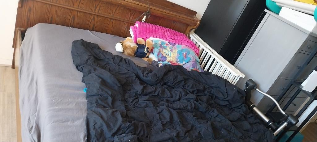 2 persoons bed, Huis en Inrichting, Slaapkamer | Bedden, Ophalen, Gebruikt, Bruin, 210 cm