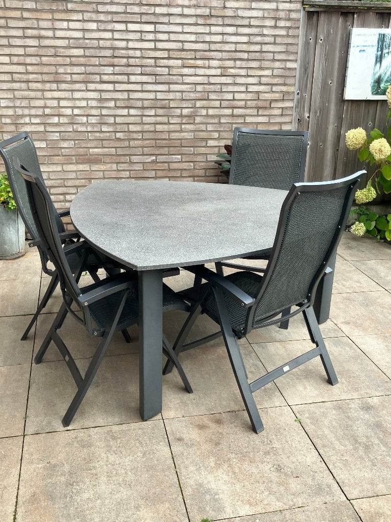 tuinset met vier bellagio stoelen en kussens, Ophalen, 4 zitplaatsen, Gebruikt, Aluminium