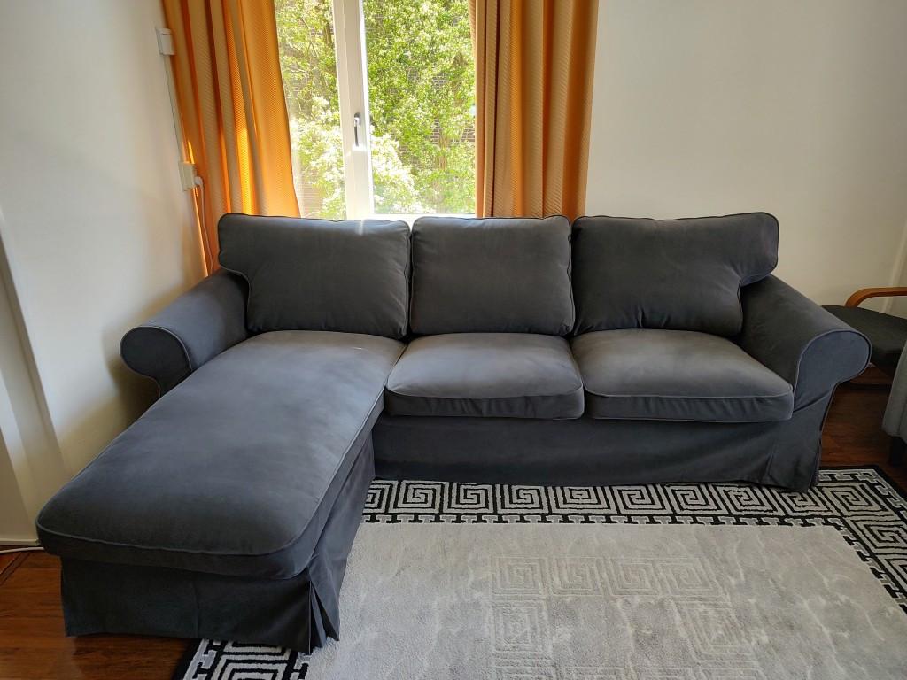 IKEA EKTORP 3 Seater Sofa + Chaise Longue – Hakebo Dark Grey, Huis en Inrichting, Banken | Sofa's en Chaises Longues, Ophalen