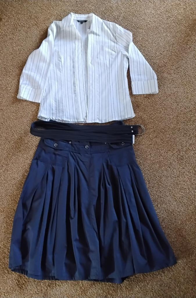Dames rok blauw met bijpassende bloes maat 40, Kleding | Dames, Rokken, Blauw, Zo goed als nieuw, Onder de knie, Brandtex